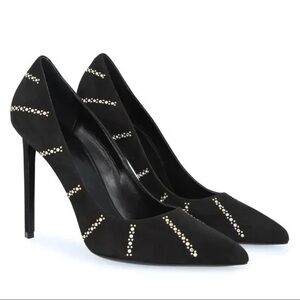 Celine Sharp Pump 110 Black Suede Crystal Studded Stiletto Size 8.5 NWT